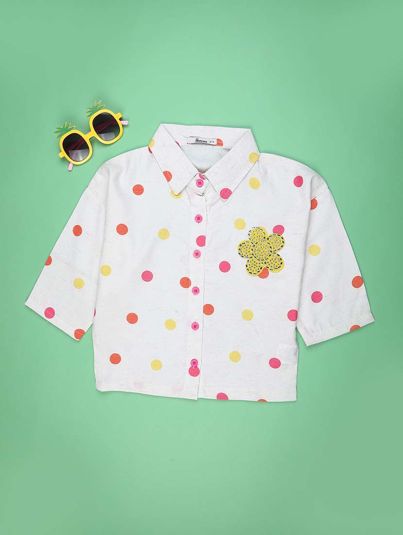 girls polka doted collared three quarter sleeve top