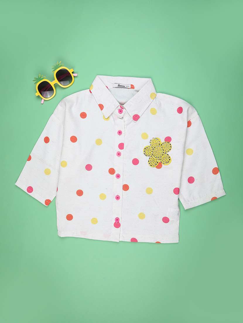 girls polka doted collared three quarter sleeve top