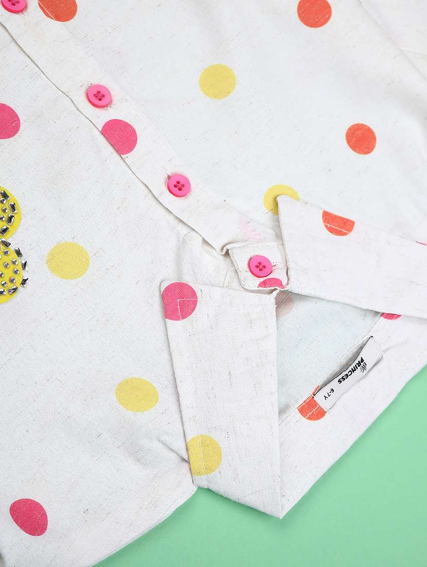 girls polka doted collared three quarter sleeve top - 22175555 -  Standard Image - 3