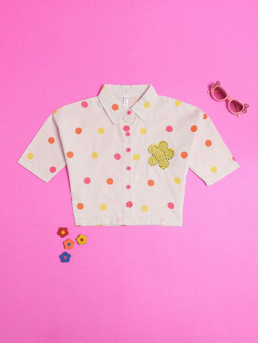 girls polka doted collared top