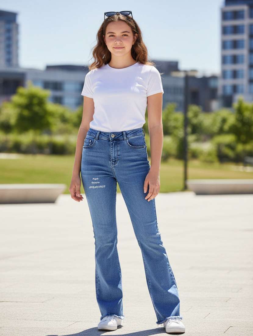 girls solid md rise bootcut jeans