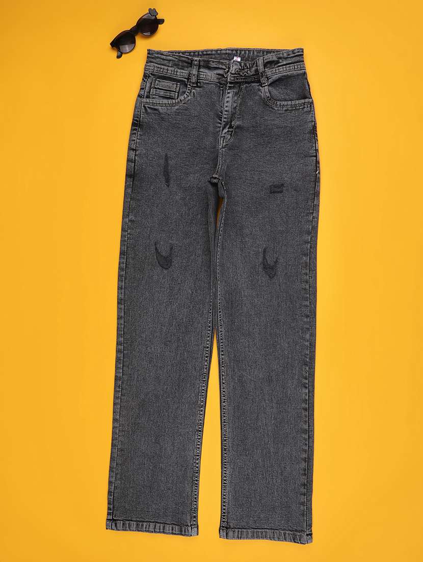girls grey denim distress jean