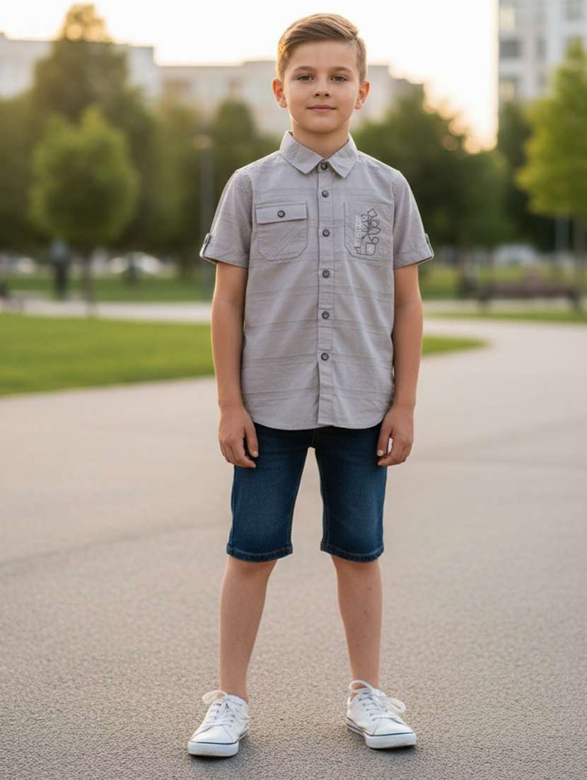 boys printed collared short sleeve shirt