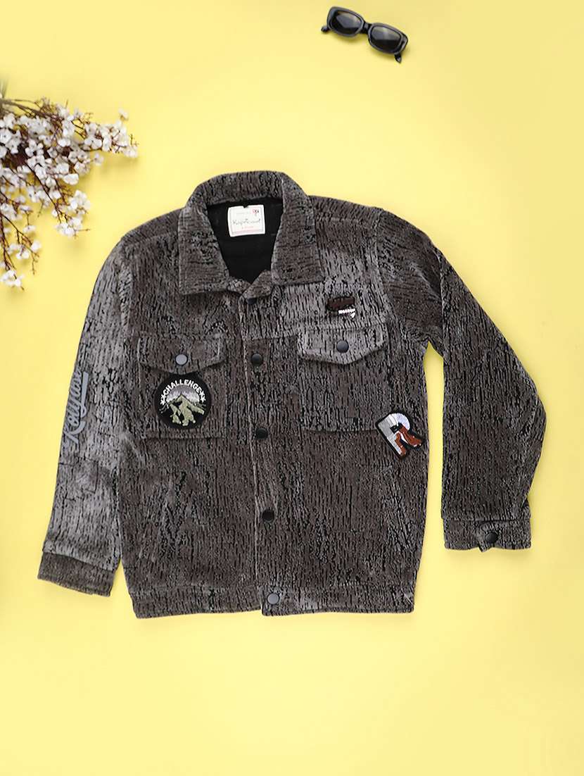 boys self design long sleeve shacket