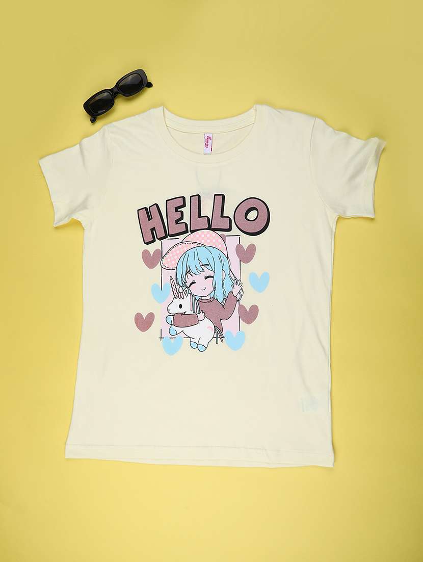 girls printed round neck t-shirt