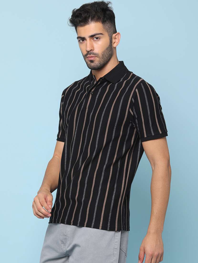 men striped short sleeve regular fit polo t-shirt