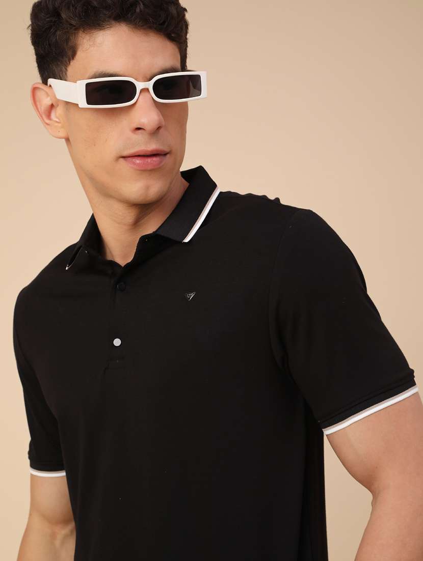 men solid short sleeves polo t-shirt