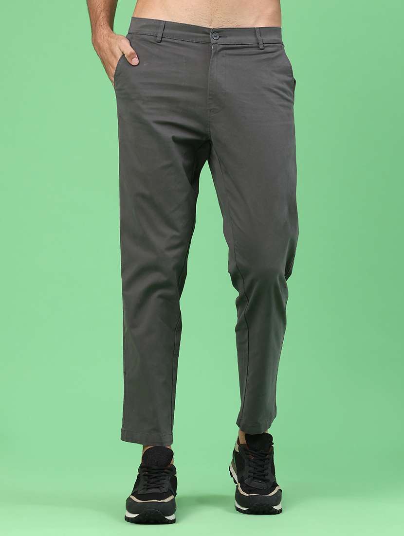 men solid mid rise chinos casual trouser