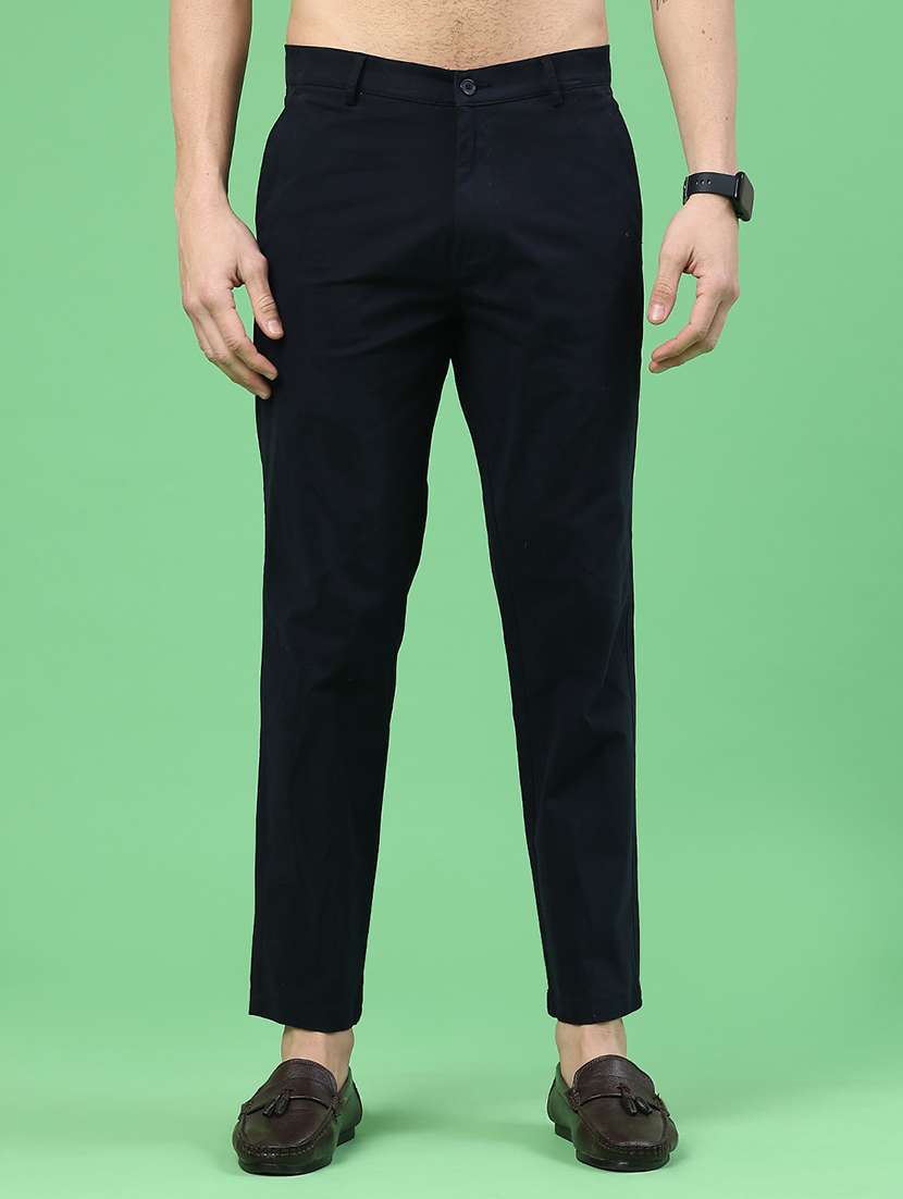 men solid mid rise chinos casual trouser