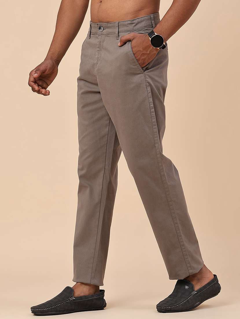 men grey cotton flat front casual trouser - 22176091 -  Standard Image - 3