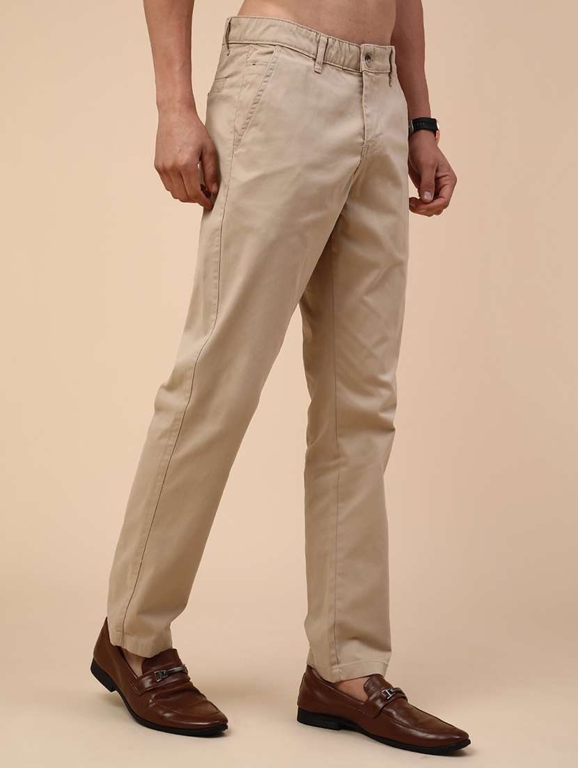 men beige cotton flat front casual trouser - 22176093 -  Standard Image - 3