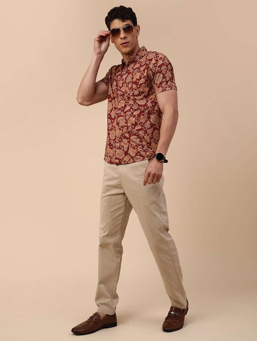 men beige cotton flat front casual trouser - 22176093 -  Standard Image - 5