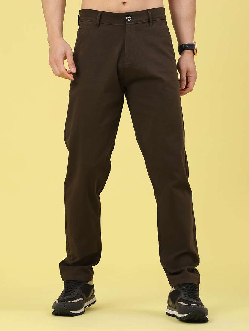 men solid mid rise chino