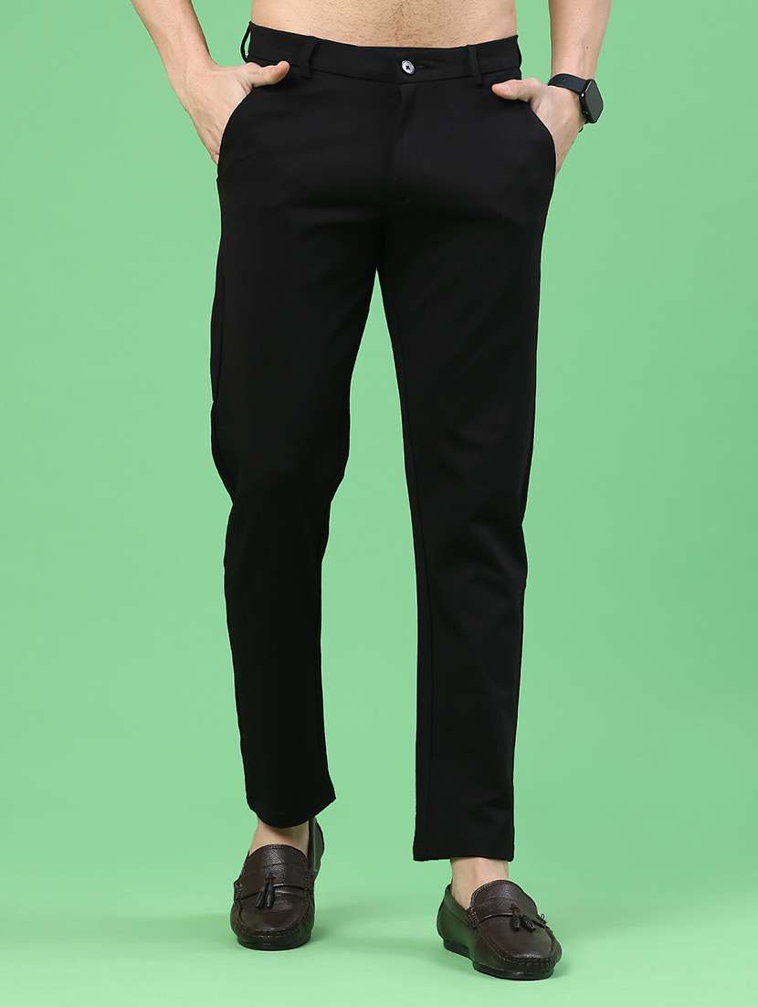 men solid mid rise chinos casual trouser