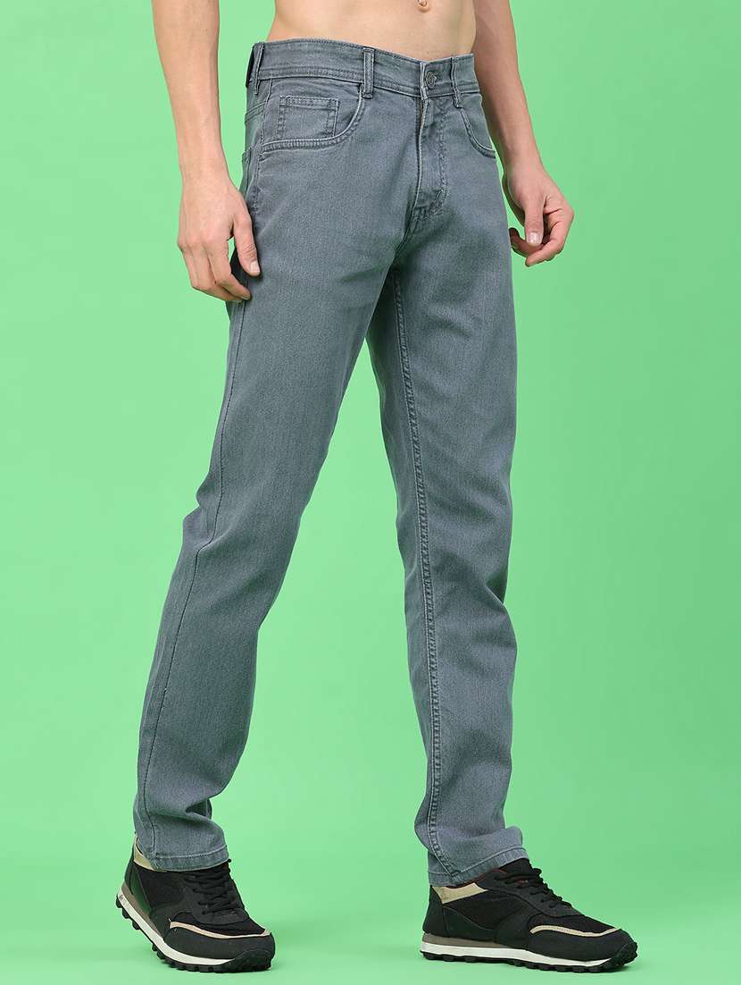 men plain mid rise full length tapered jeans