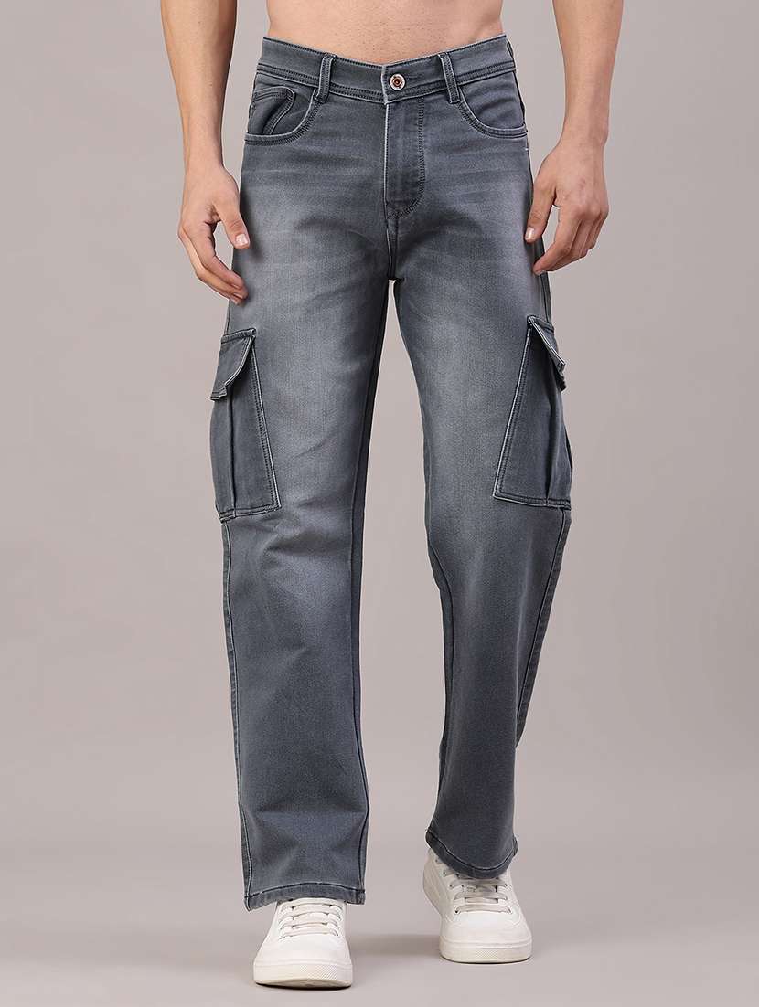 men washed mid rise relaxed fit cargo