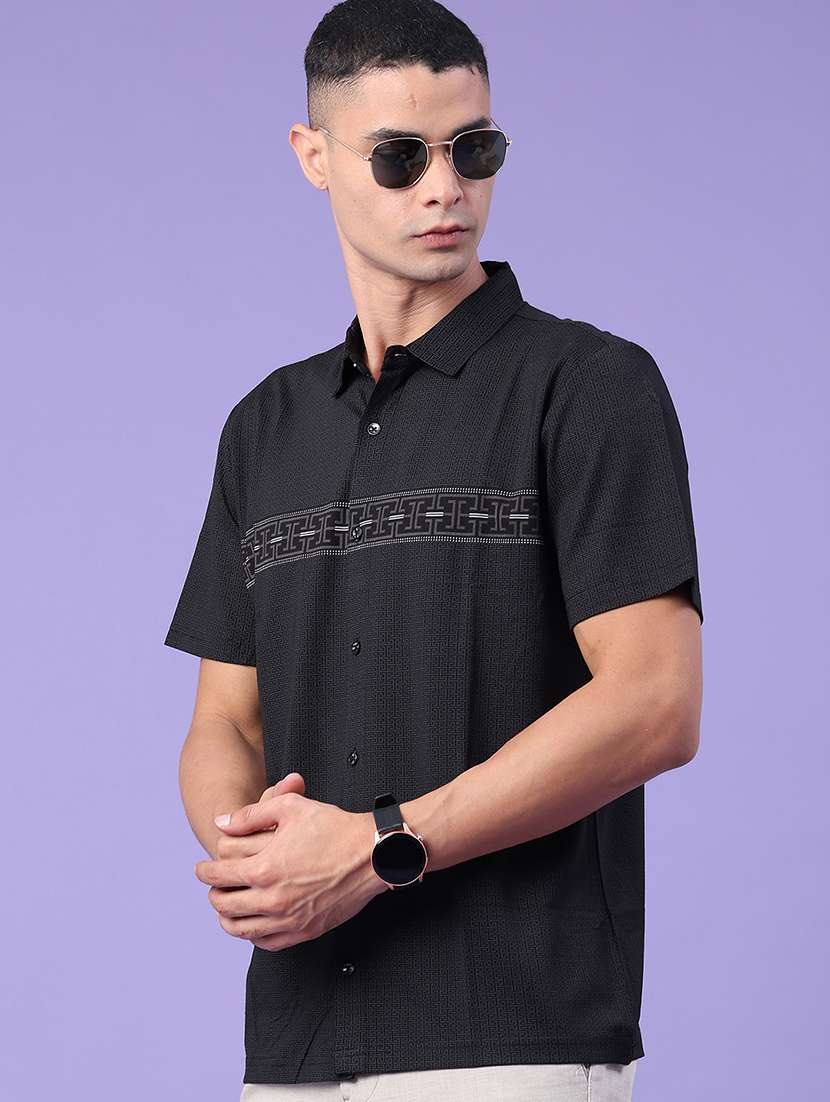 men printed short sleeves casual shirt