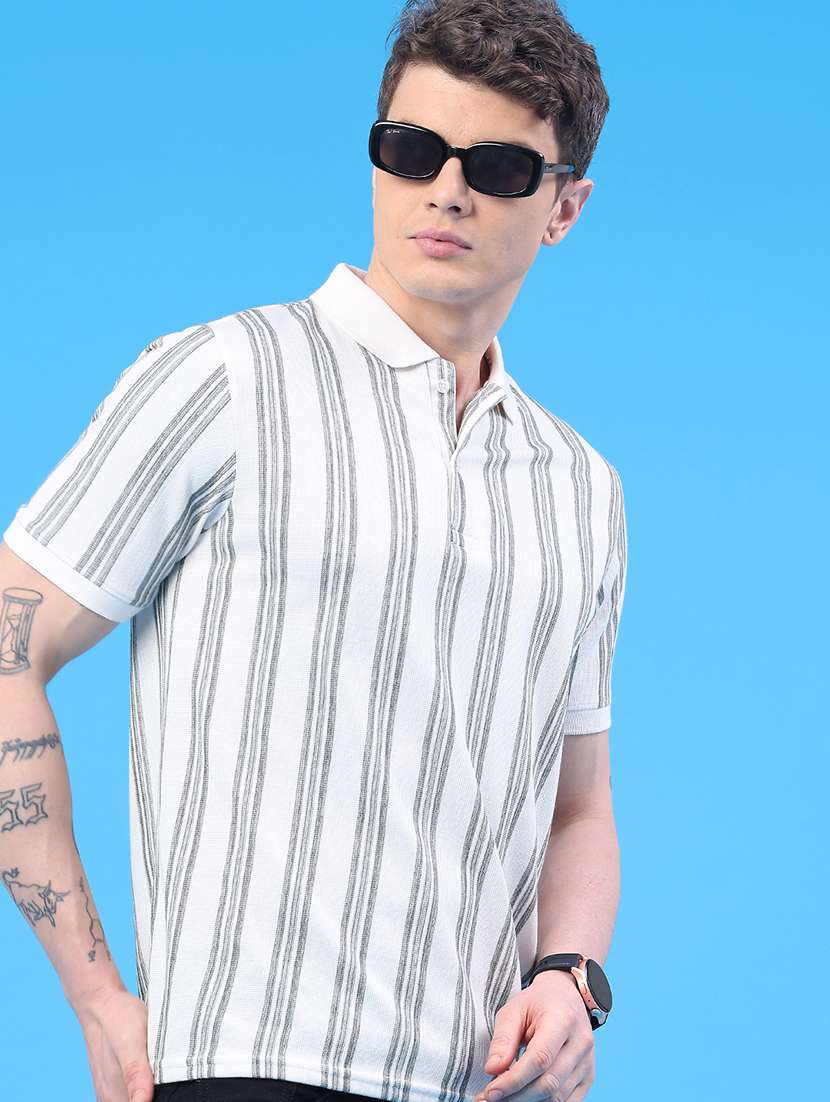 men striped short sleeve regular fit polo t-shirt
