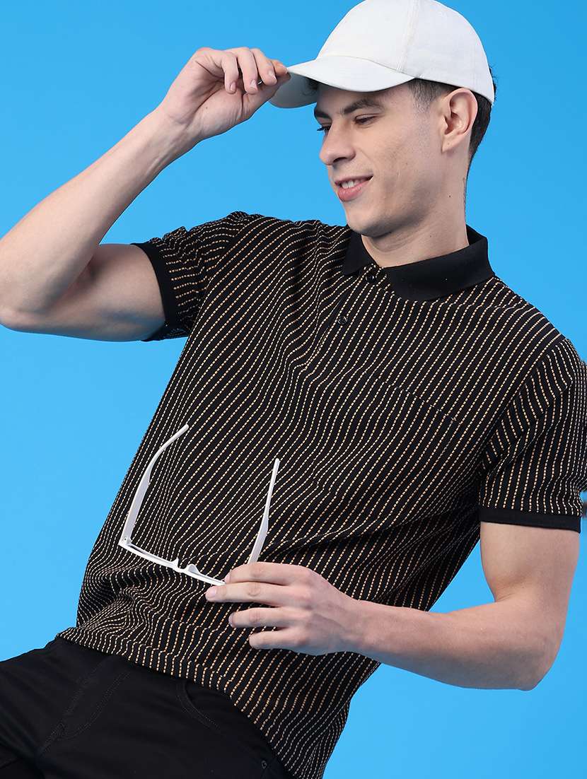 men striped short sleeve regular fit polo t-shirt