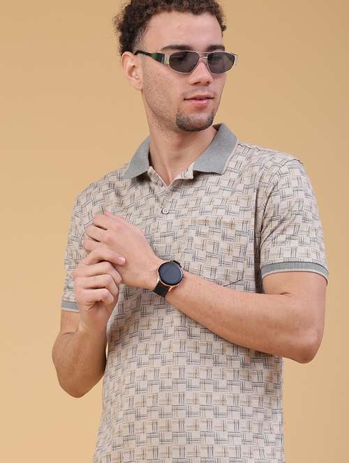 Men Printed Short Sleeve Regular Fit Polo T Shirt