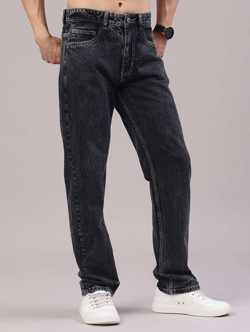 men plain mid rise full length straight jeans