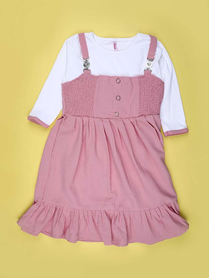 girls solid three quarter sleeve tiered frock