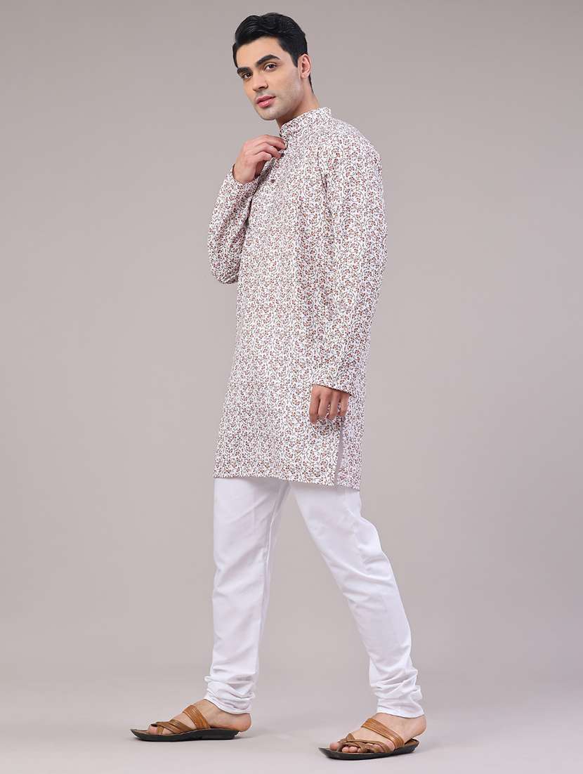 Men Printed Mandarin Neck Kurta Churidar Ethnic Wear Set - 22176381 -  Standard Image - 3