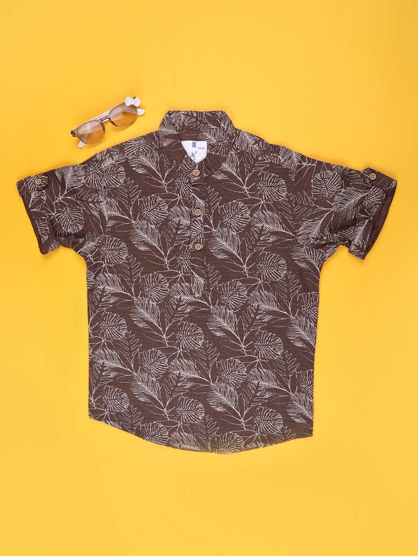 boys printed short sleeve mandarin collar shirt