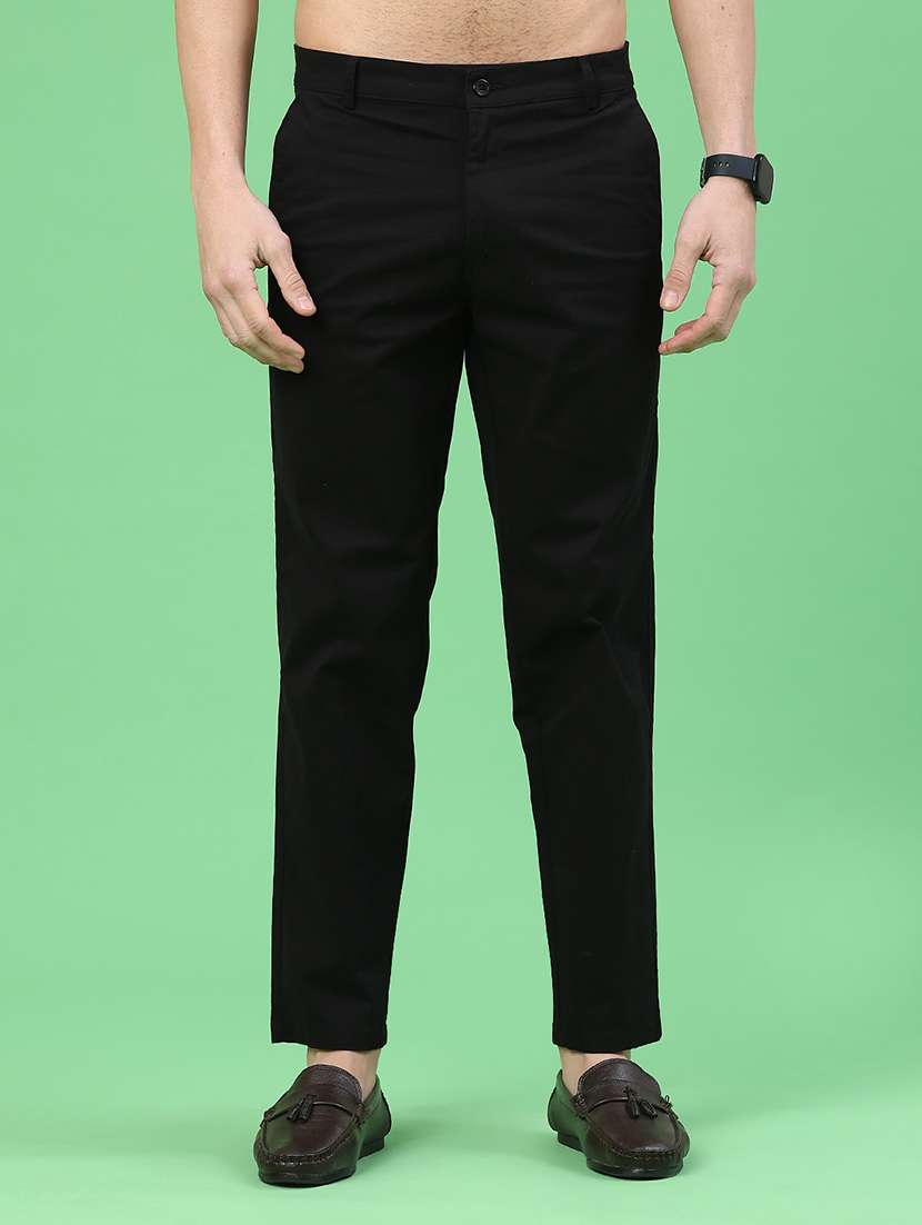 men solid mid rise chinos casual trouser