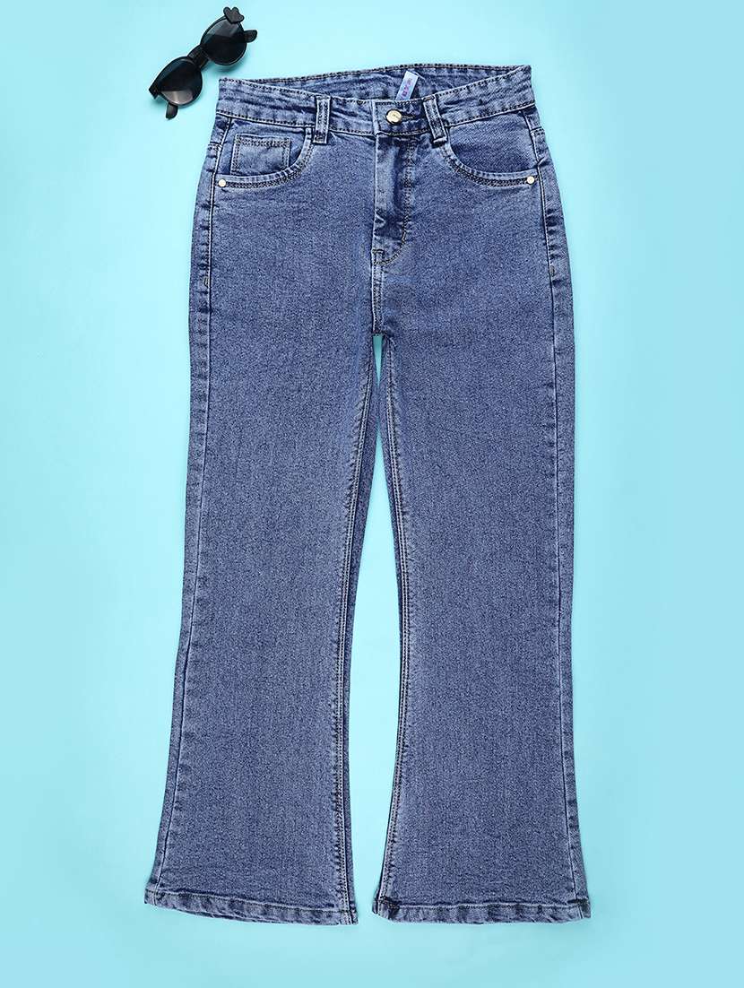 girls solid md rise bootcut jeans