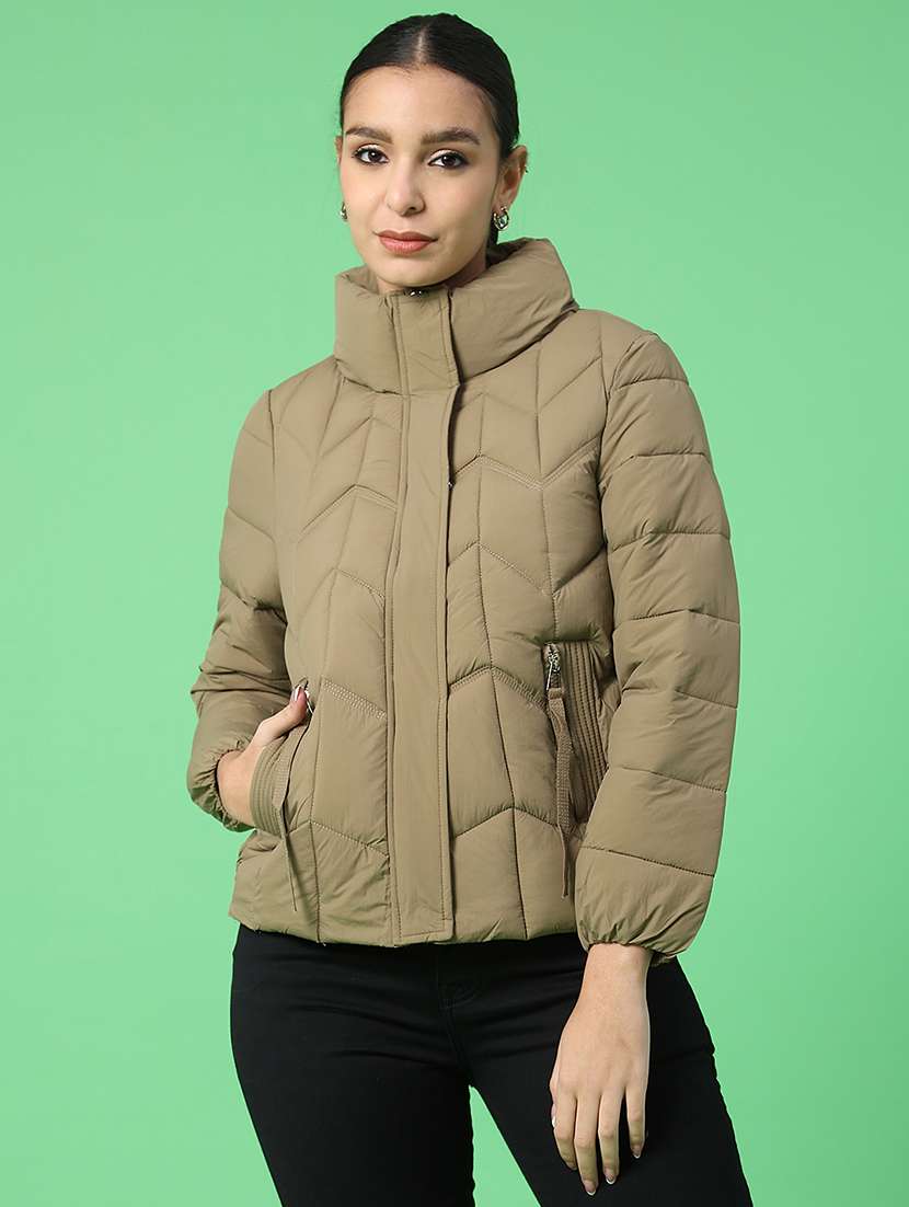 women solid long sleeve puffer jacket