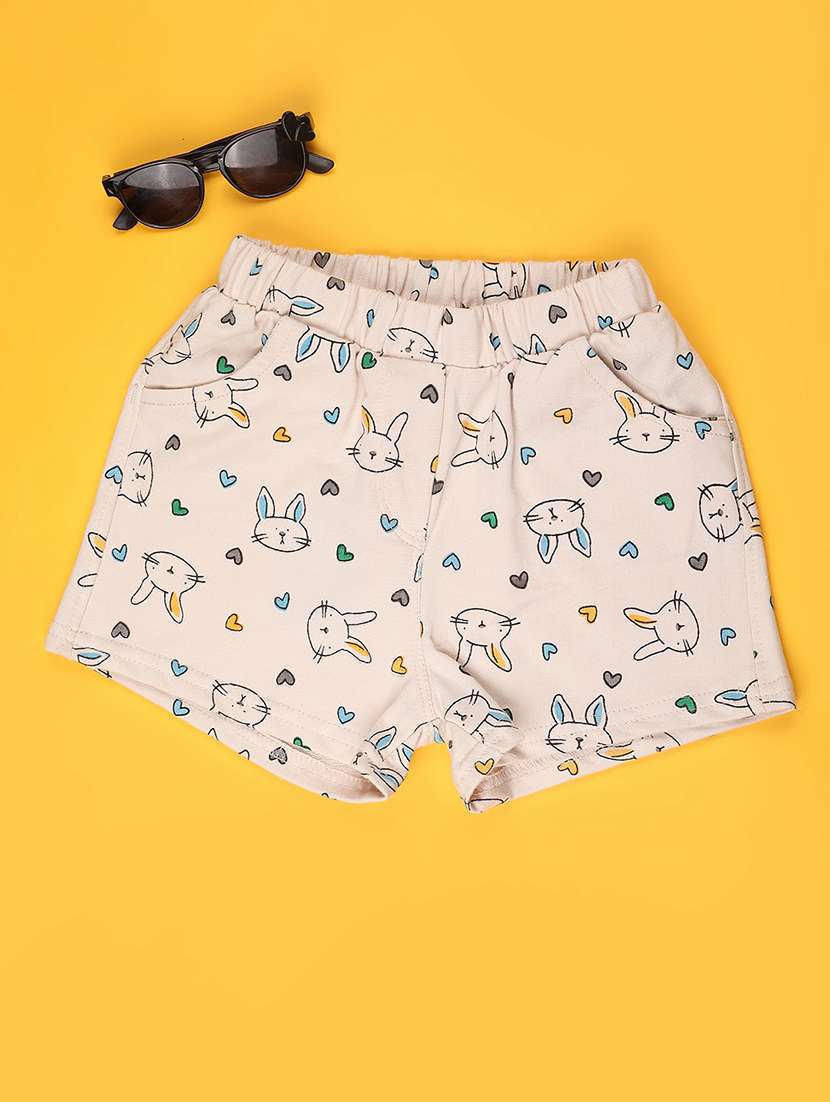 girl beige cotton shorts shorts & three fourth