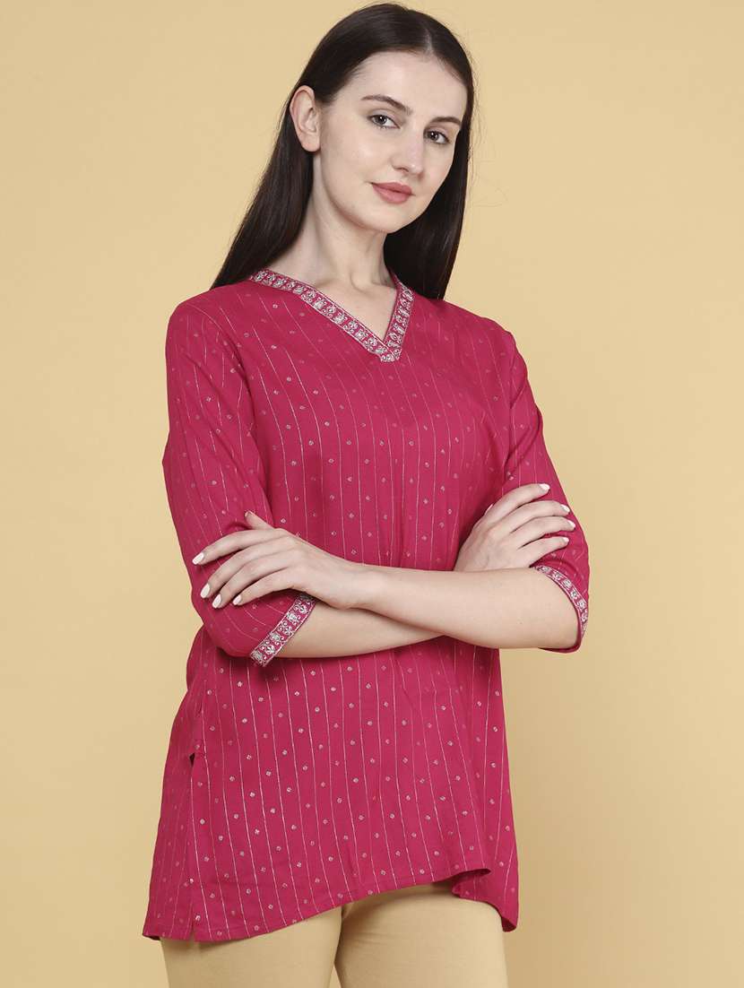 women pink rayon straight kurti