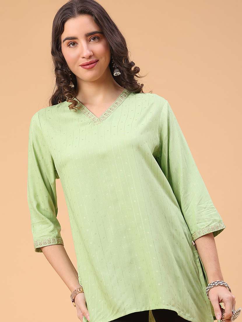 green rayon straight kurti - 22176533 -  Standard Image - 3