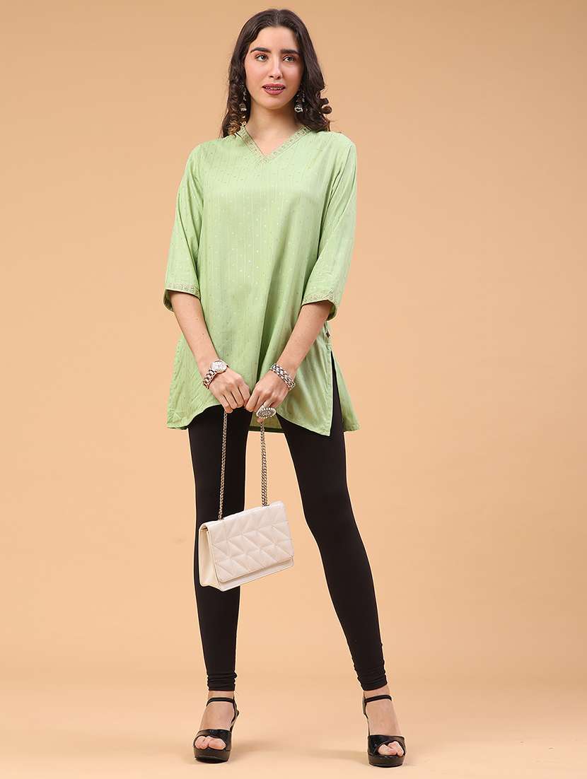 green rayon straight kurti - 22176533 -  Standard Image - 5