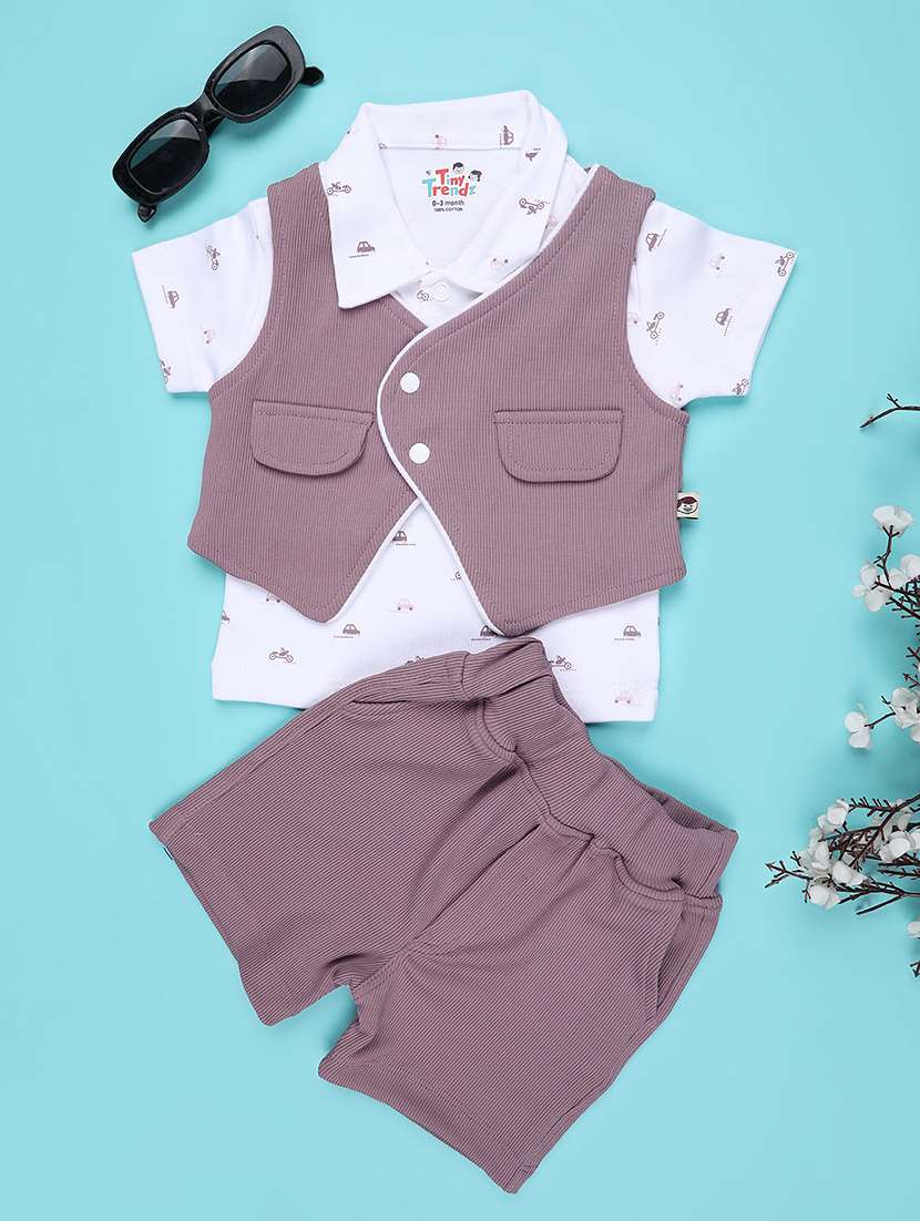 purple cotton combo infant twin set