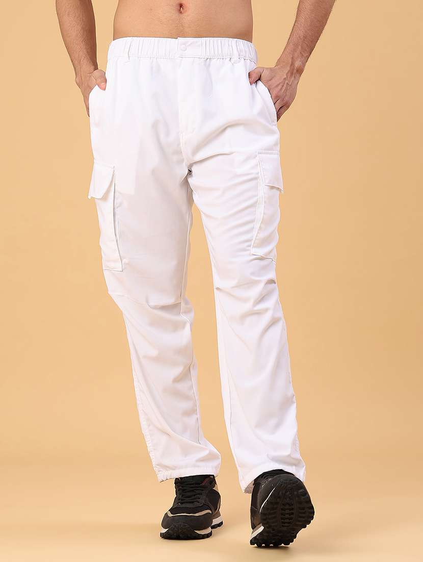 men solid mid rise regular fit cargo