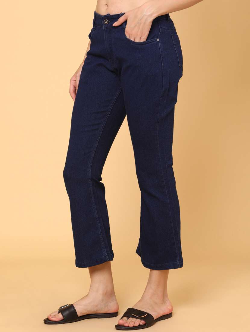 women solid mid rise bootcut jeans