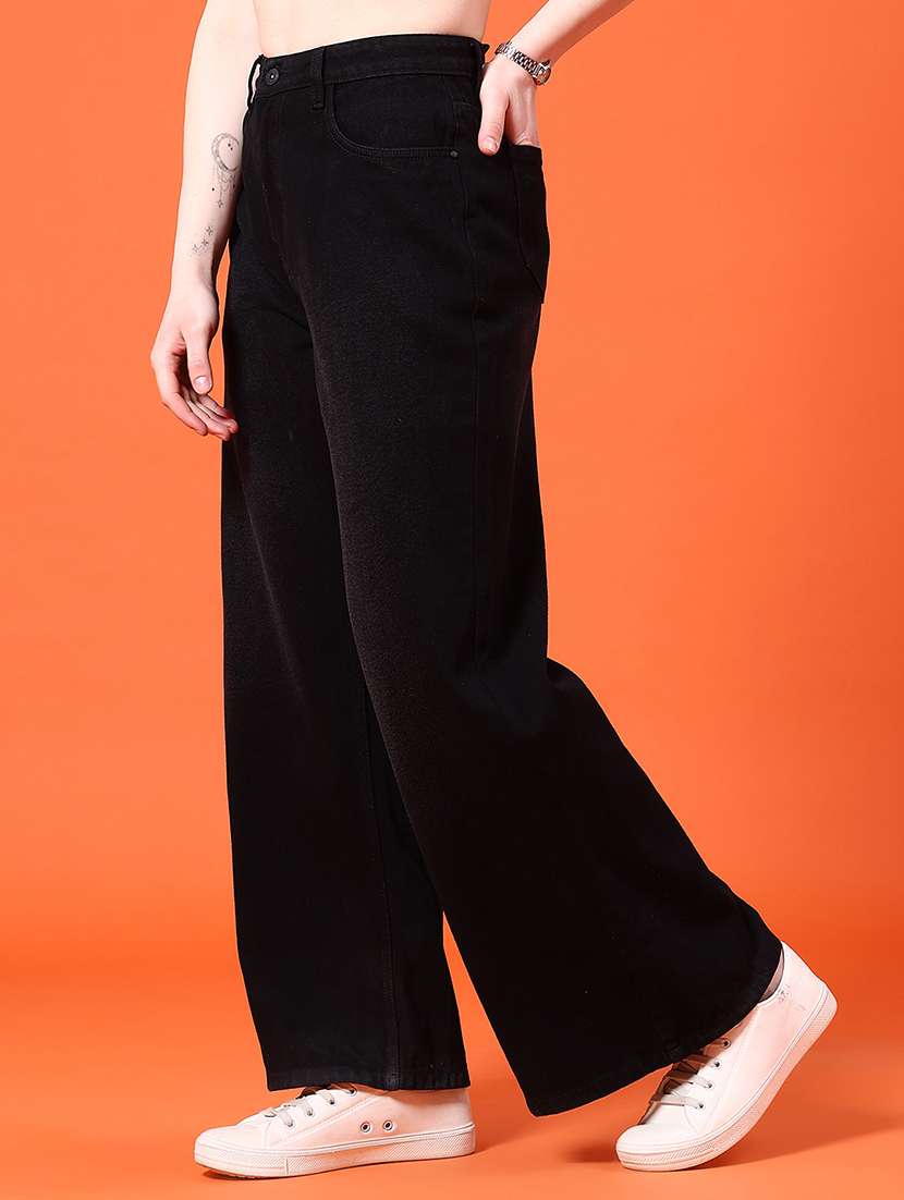 women plain mid rise wide leg jeans - 22176557 -  Standard Image - 3