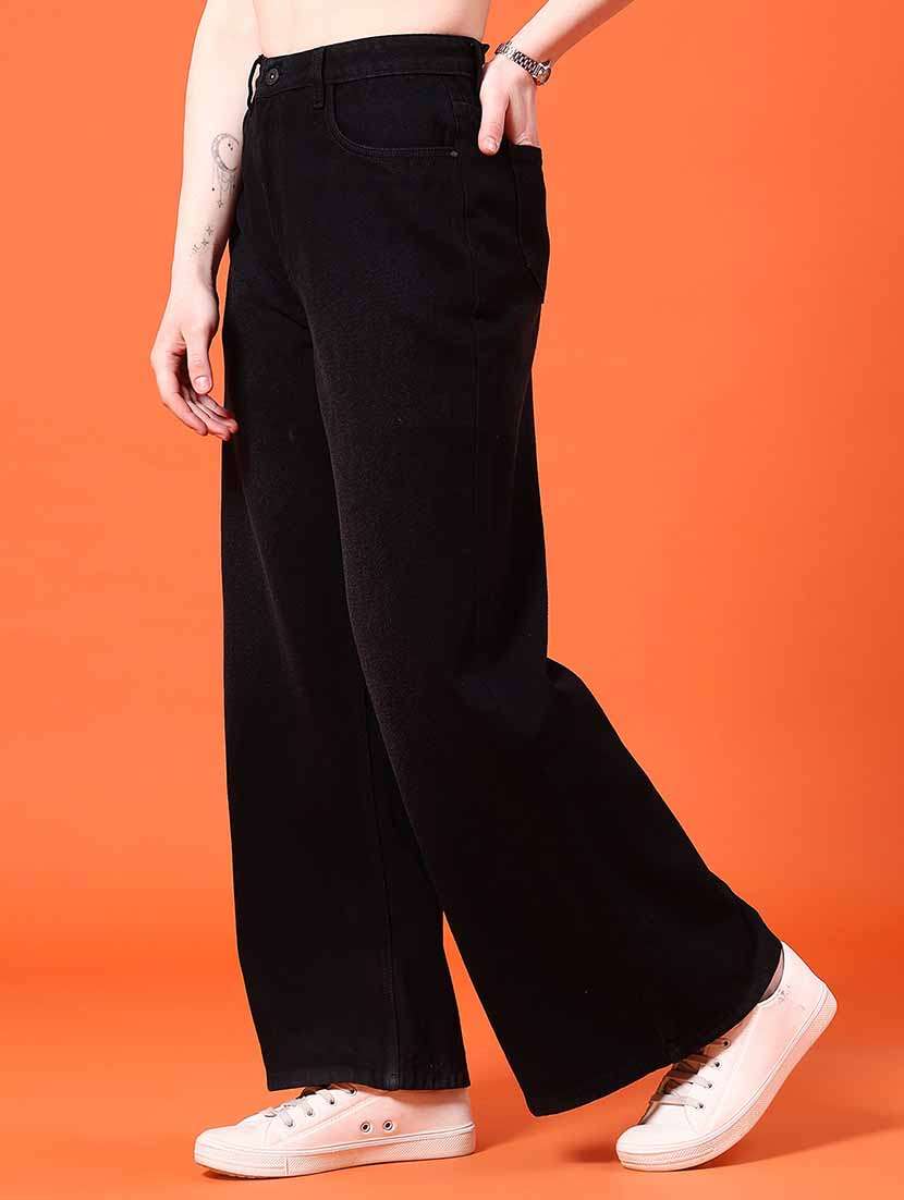 women plain mid rise wide leg jeans - 22176557 -  Standard Image - 3