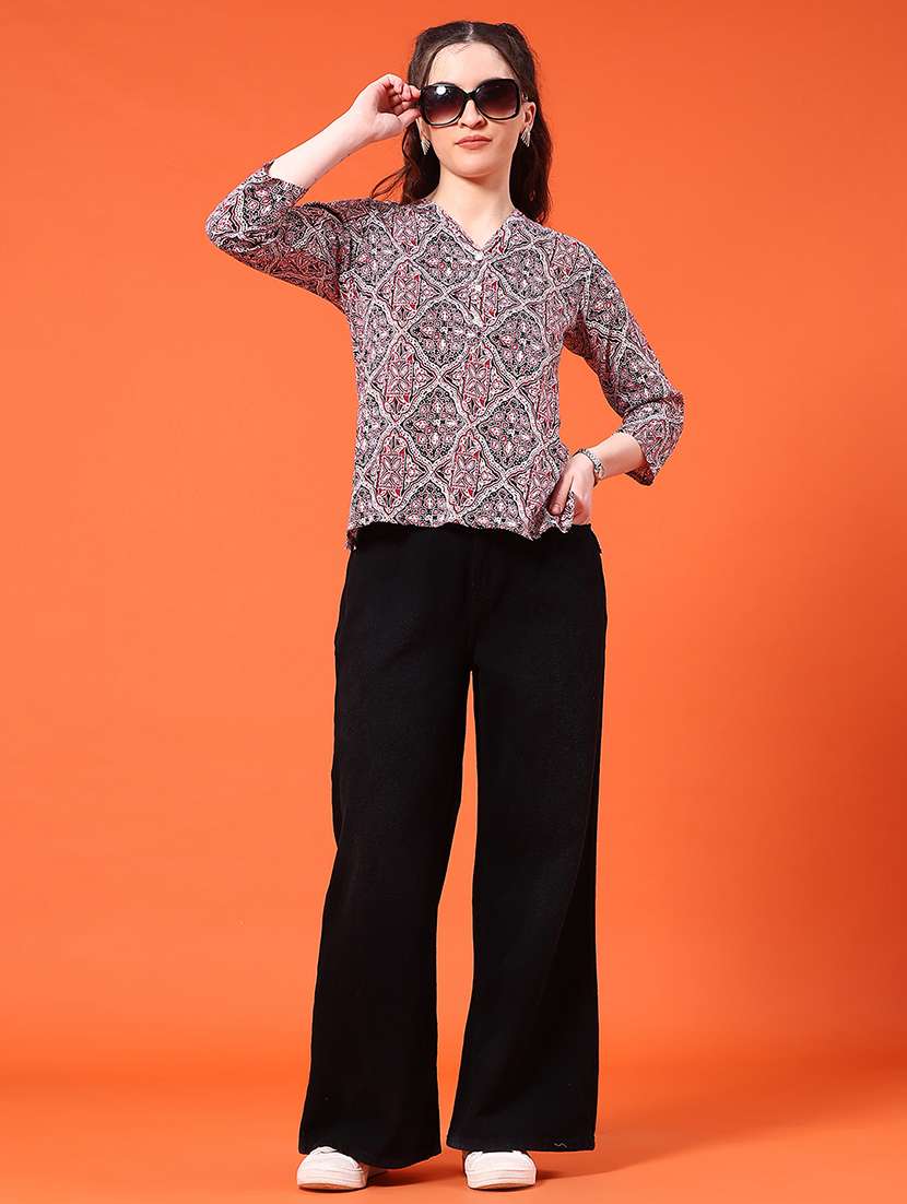 women plain mid rise wide leg jeans - 22176557 -  Standard Image - 5