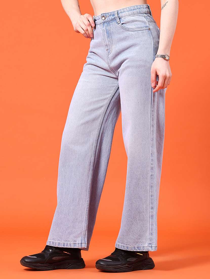 women solid high rise straight jeans