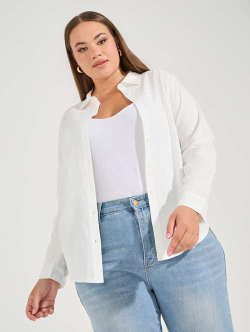 women plus size solid collared long sleeve shirt - 22176578 -  Standard Image - 0