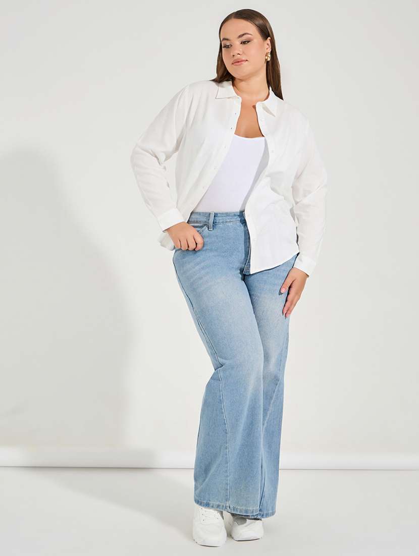 women plus size solid collared long sleeve shirt - 22176578 -  Standard Image - 3