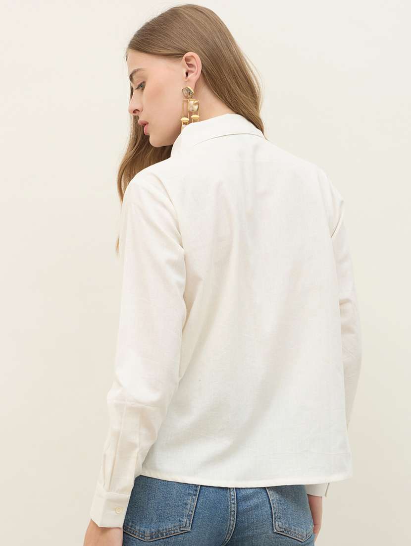 women solid collared long sleeve regular shirt - 22176580 -  Standard Image - 3