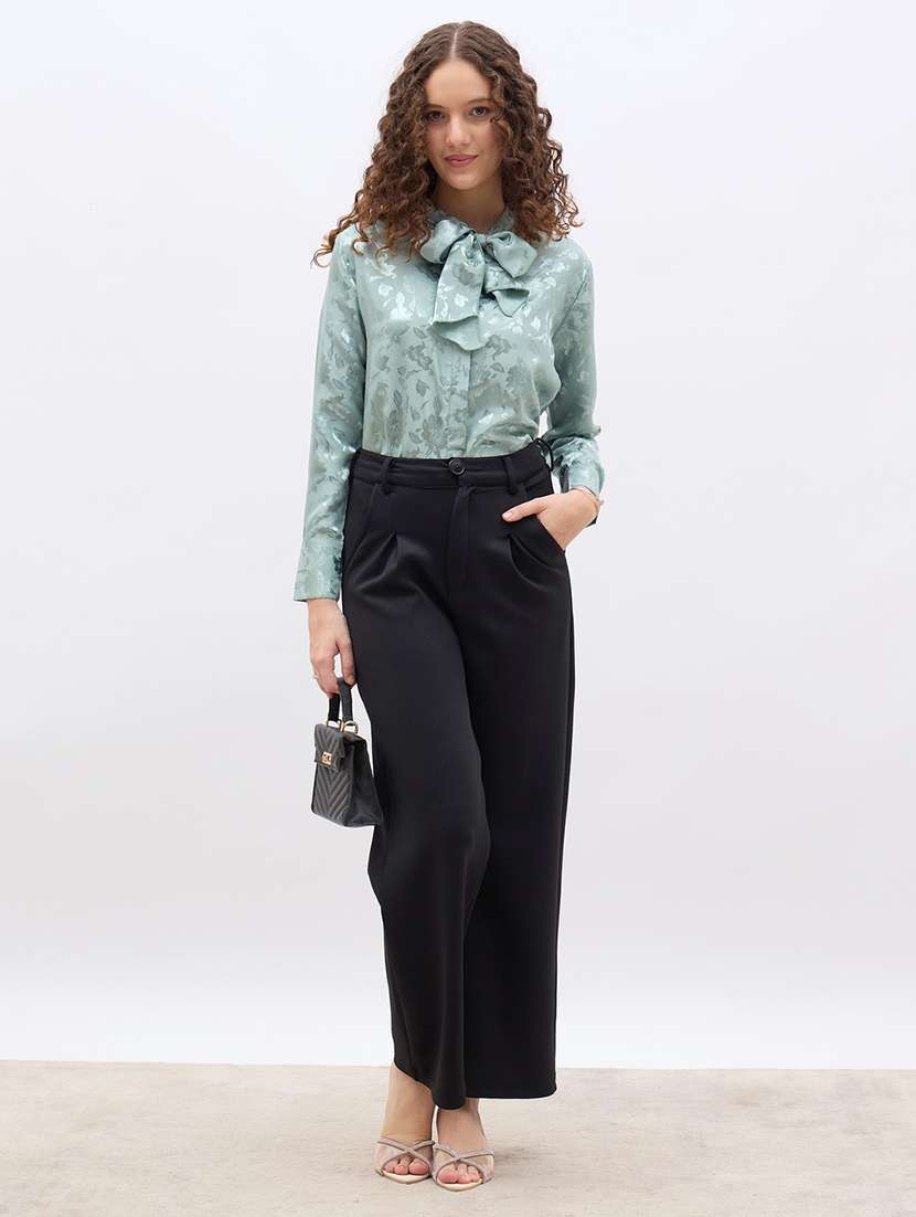 women self designed tie-up neck long sleeve shirt - 22176585 -  Standard Image - 3