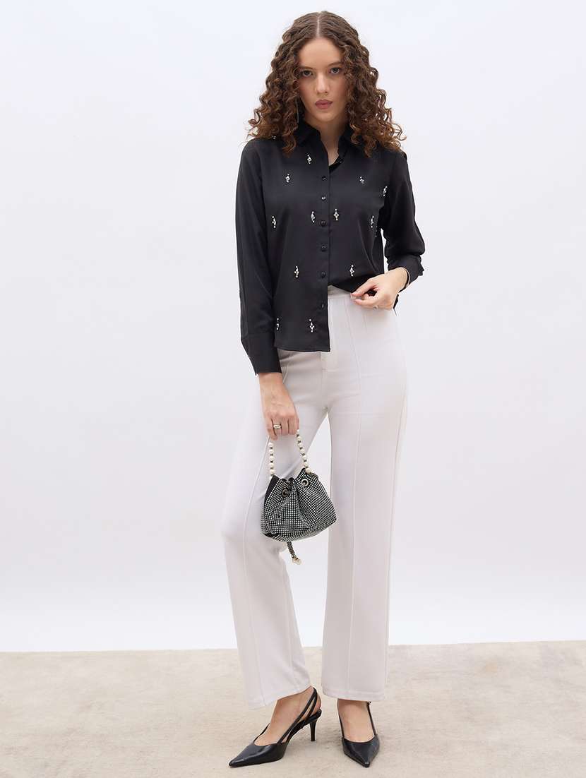 women emebllished collared long sleeve regular shirt - 22176586 -  Standard Image - 3