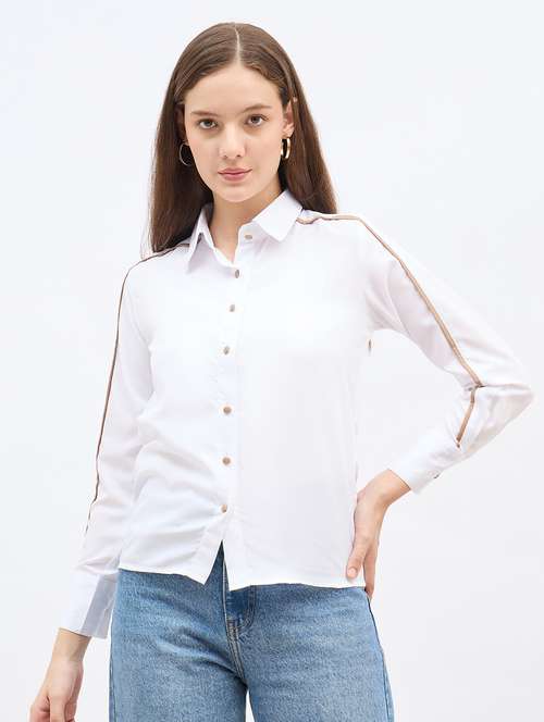 women solid collared long sleeve regular shirt - 22176587 -  Standard Image - 0