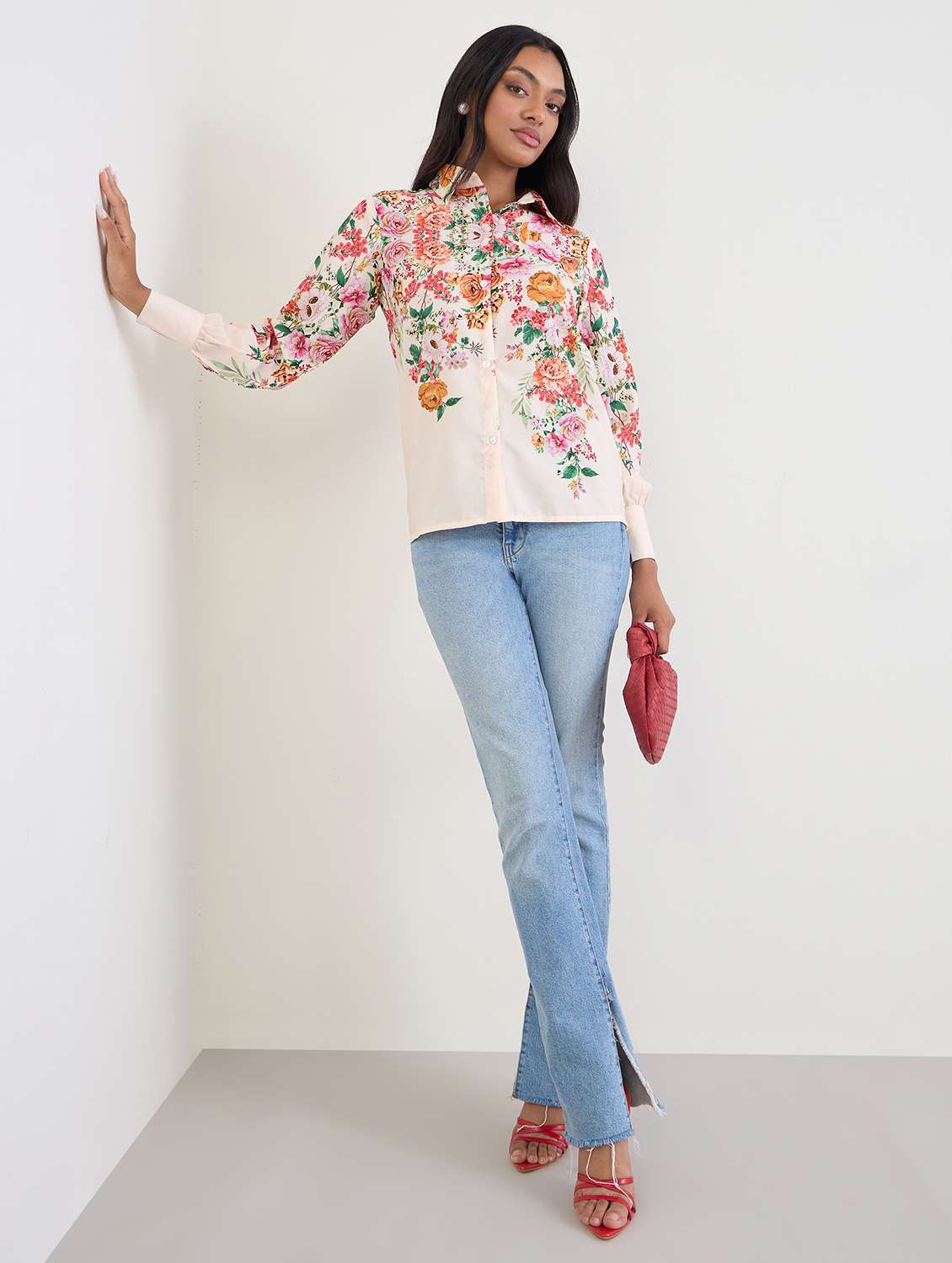 women floral print collared long sleeve regular shirt - 22176590 -  Standard Image - 3
