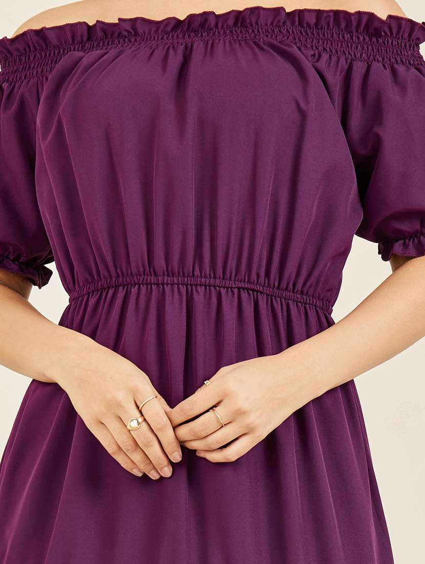 women purple solid off shoulder tiered dress - 22176594 -  Standard Image - 3